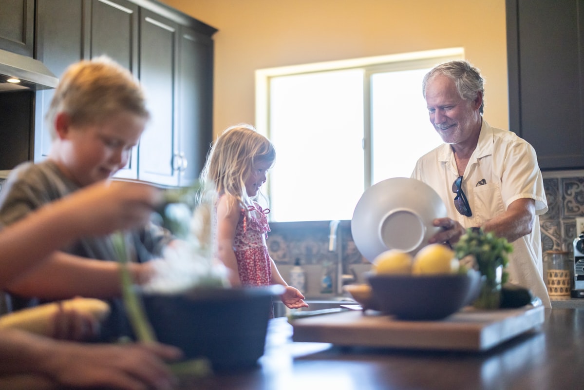 Family cooking together in the kitchen